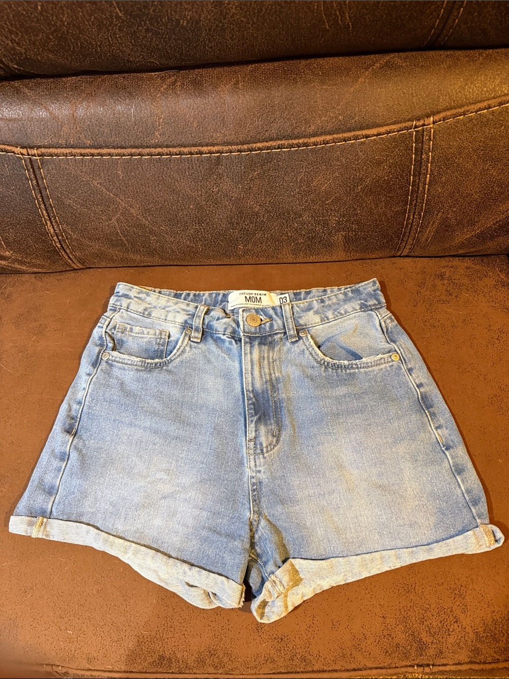 refuge Light Wash Cuffed Denim Shorts